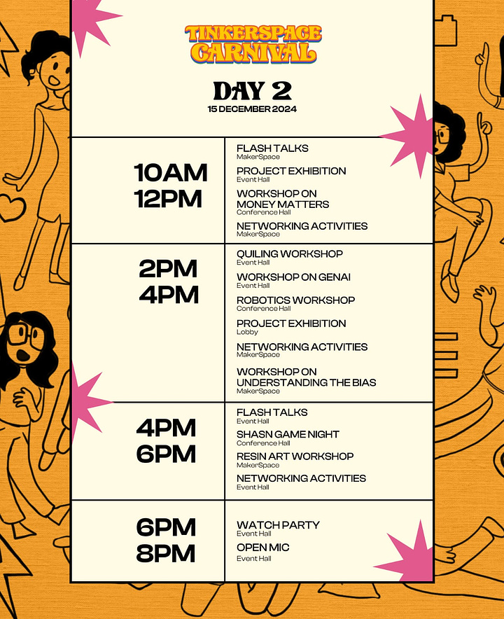 Event Schedule for TinkerSpace Carnival