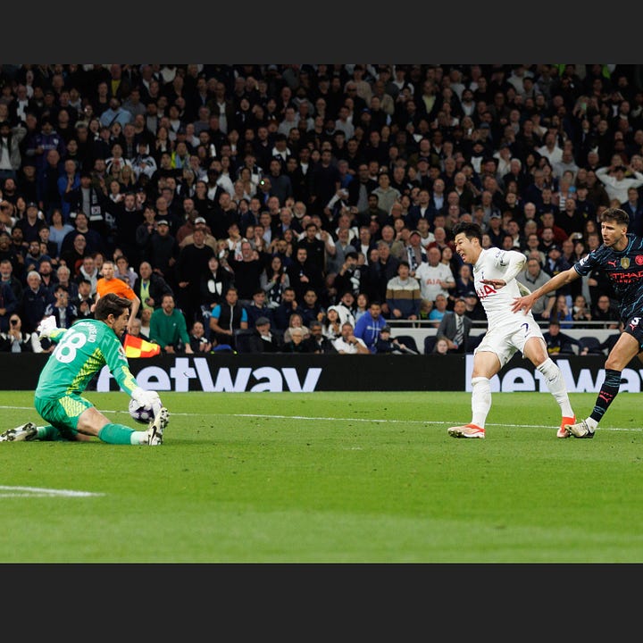 Pep Guardiola fall to floor Heung min Son Tottenham Man City