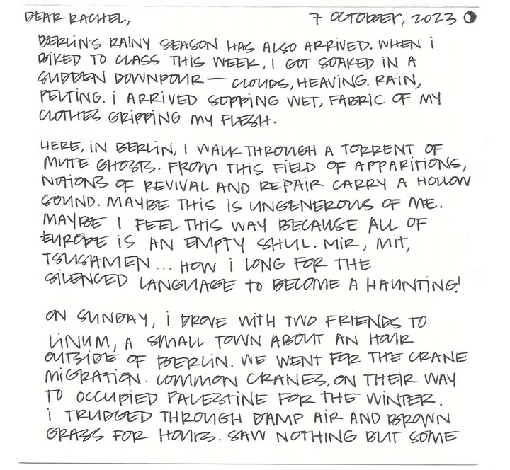 a scan from one of my hand-written letters to Rachel