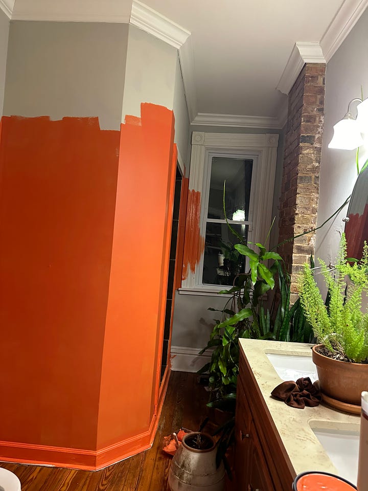 I wanted the bathroom to feel vibrant and full of passion and energy. I have found that everytime you change something from contractor gray that things start to take shape. 