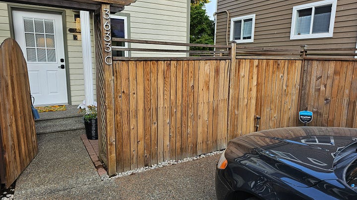 Images of a Personal Kanban, A fence being power washed, and the results of a hard day of work