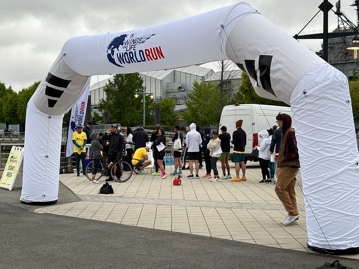 Runners gathering at the start for the New York City Wings for Life World Run.