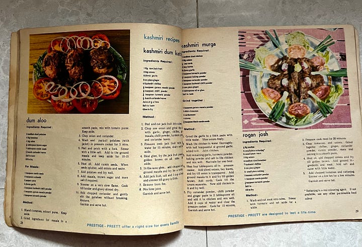 Pages from an old Preett Prestige instruction manual + recipe book