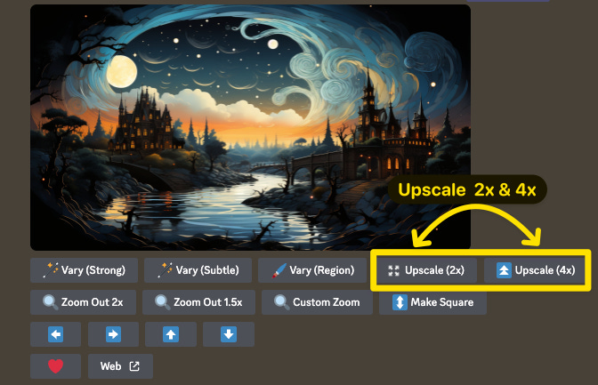 Showing the new Upscale buttons and Redo Upscale buttons below the images in Midjourney