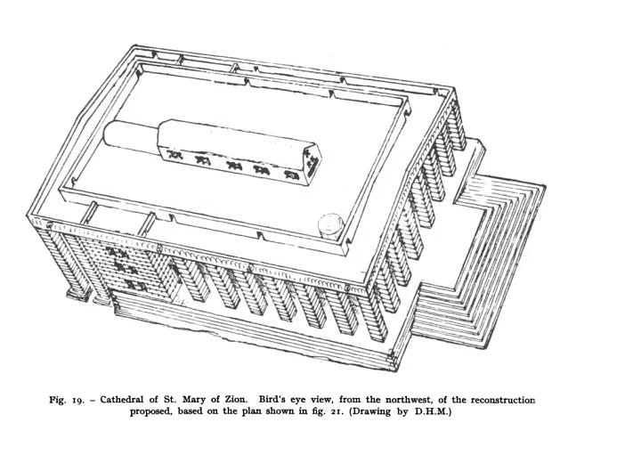 Left: Reconstruction Of The Pre 17th Century, Aksumite Era Saint Mary Of Zion Cathedral By David Buxton & Derek Matthews. Right: My Colored Reconstruction