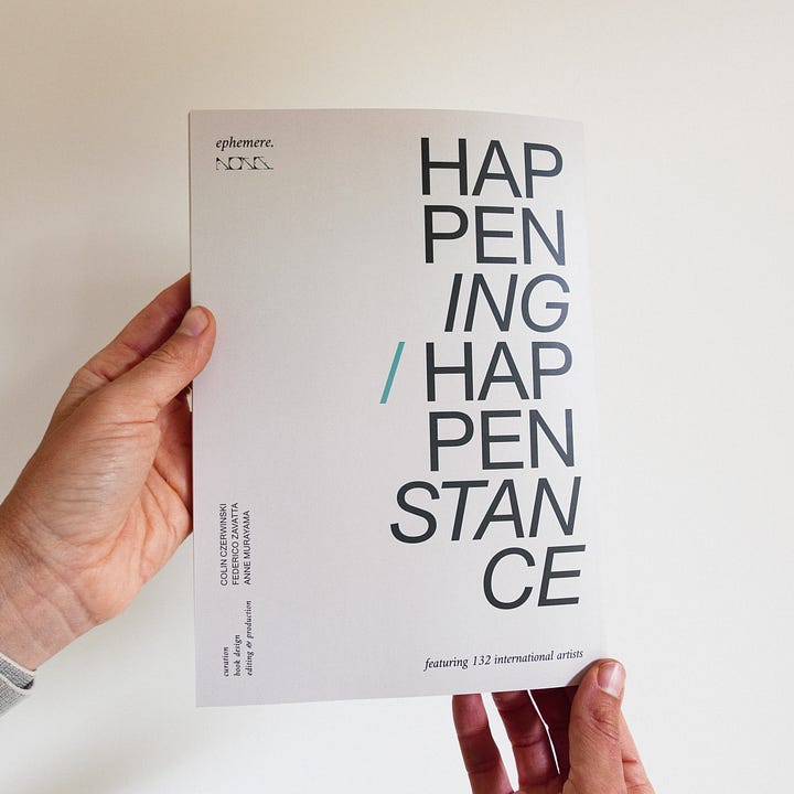 Photographs by Diana Pappas and Tom Bland in the HAPPENING / HAPPENSTANCE publication by Ephemere and NOICE.