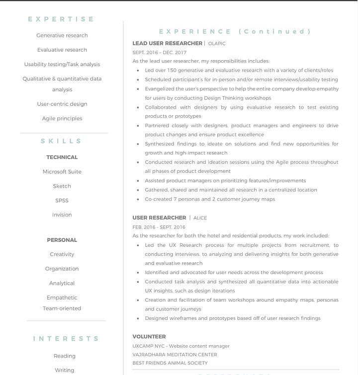 My fourth iteration of my UXR resume