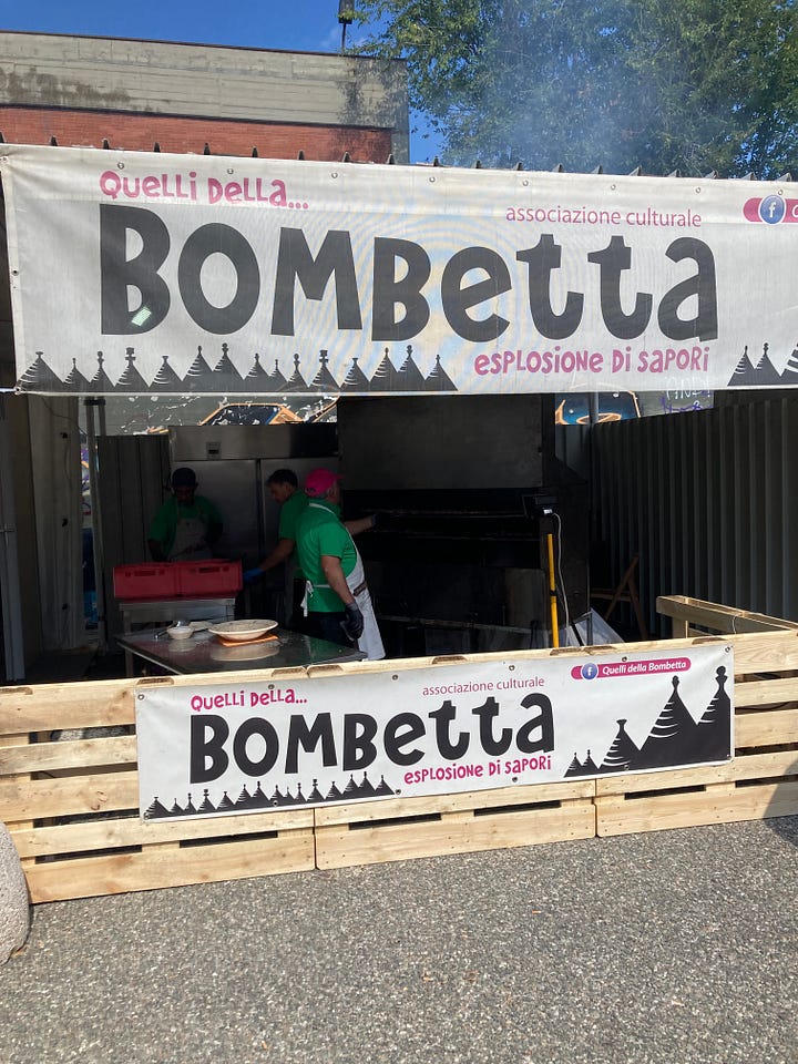 An image of a food market stall selling meatballs and a closeup of a chef cooking up the meatballs.