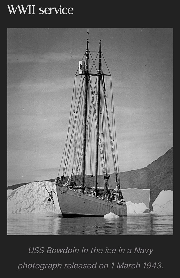 BOWDOIN is 88' overall and one of the only boats of her time designed specifically for Polar Exploration. 