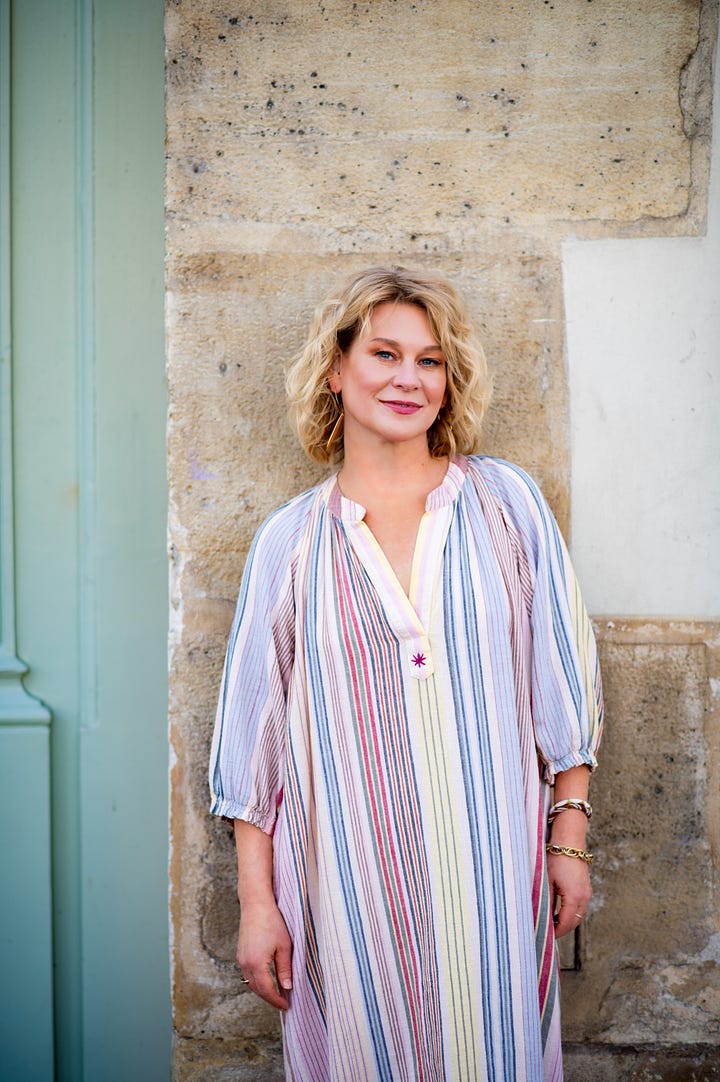 Karen Bussen strolls through Paris in a Summer dress