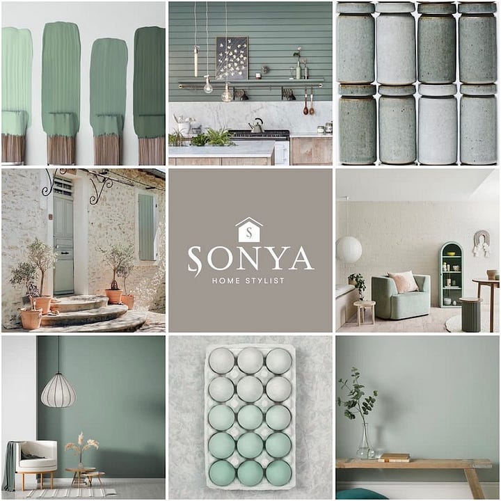 Four new neutral colour montage examples (i). buttery yellow, (ii). dusky pinks (iii). sage greens and (iv). soft blue tones