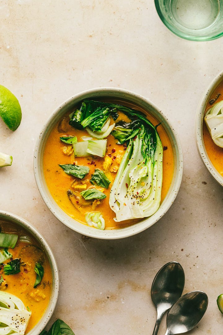 Keto Thai curry with chicken and eggplant (and roasted bok choy)!