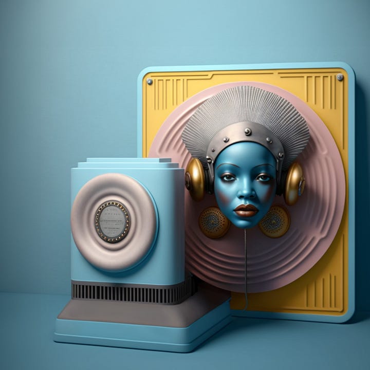 An image carousel of eight AI-generated images derived from art and popular culture.