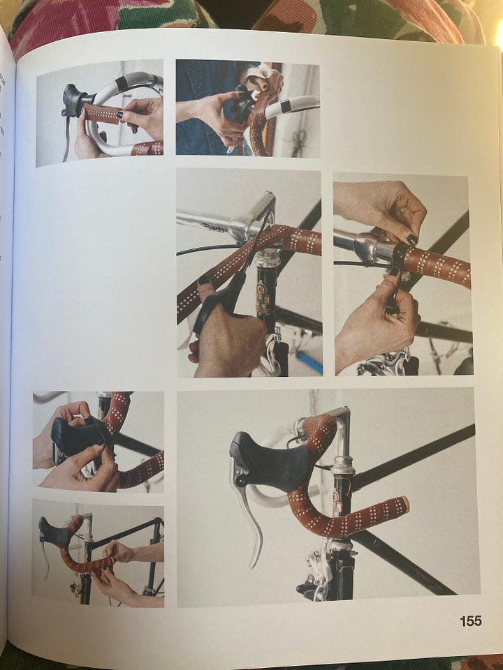 Images from How to Build a Bike, highlighting how to bar tape.