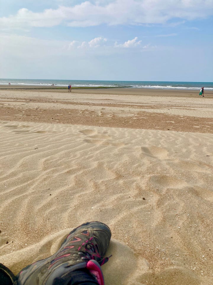 hiking boot on a beach