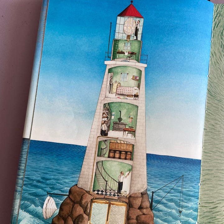 Cover and illustration from Sophie Blackall hello lighthouse book