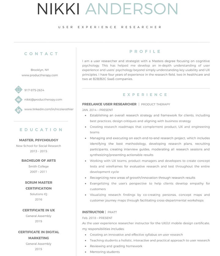 My fourth iteration of my UXR resume