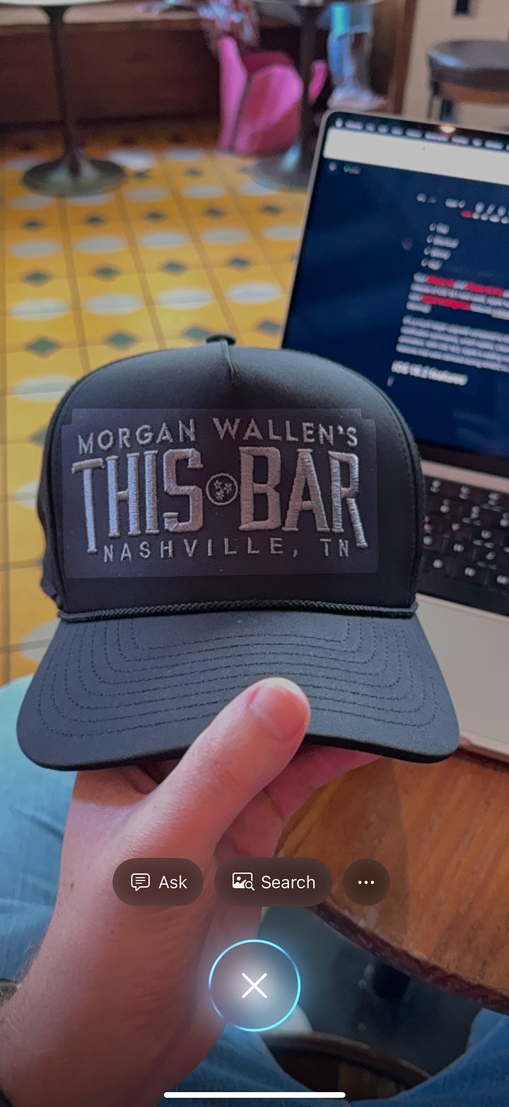 iOS 18.2 Visual Intelligence with Morgan Wallen This Bar hat