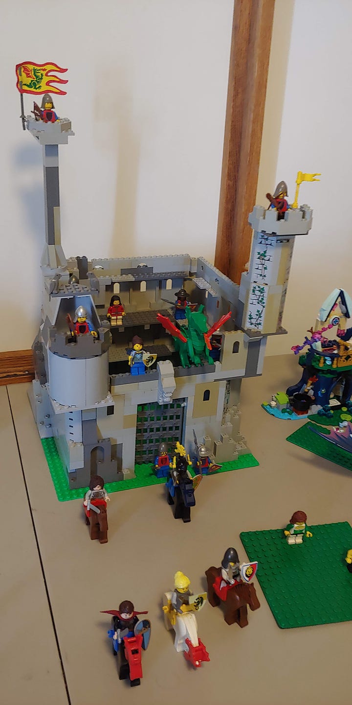 Examples of four different castles made of Lego