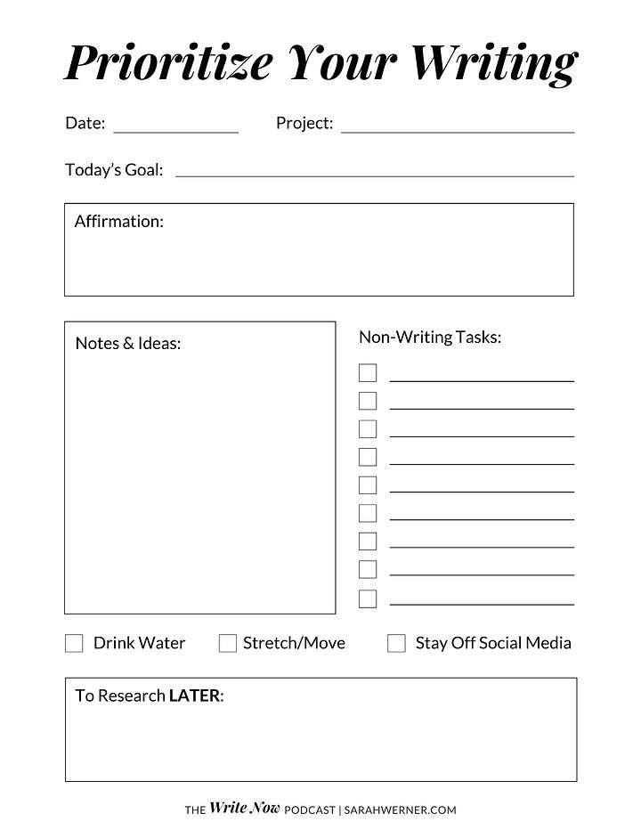 Images of the Prioritize Your Writing worksheet