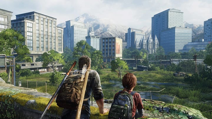 Image of the last of us game next to berlin city streets in summer