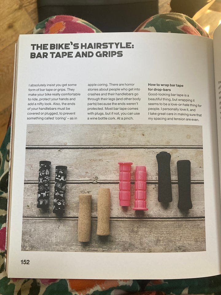 Images from How to Build a Bike, highlighting how to bar tape.