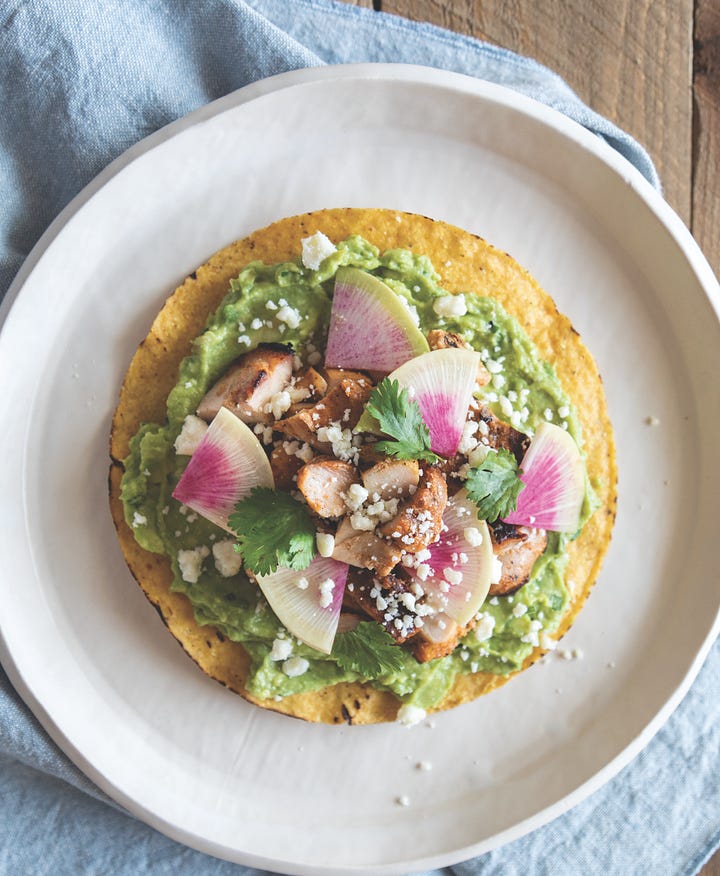 photos from The California Farm Table Cookbook - chicken tosada and sweet rice with strawberries