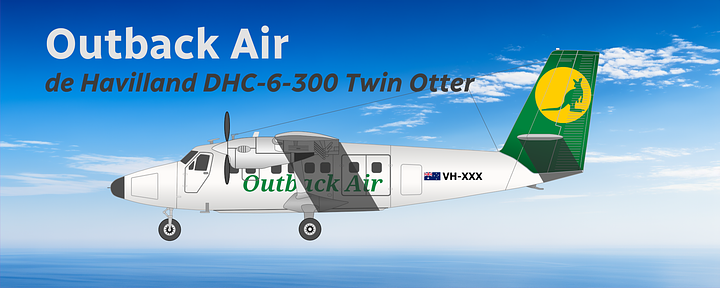 The current Outback Air fleet: 1) Bombardier DHC-8 Q400QCC Combi; 2) Bombardier DHC-8 Q200, 3) Cessna 208B Grand Caravan; 4) Daher Kodiak 900; 5) de Havilland Canada DHC-6-300 Twin Otter. 