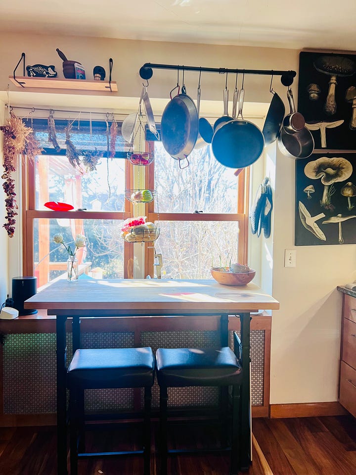 Kitchen with wooden cupboards. 