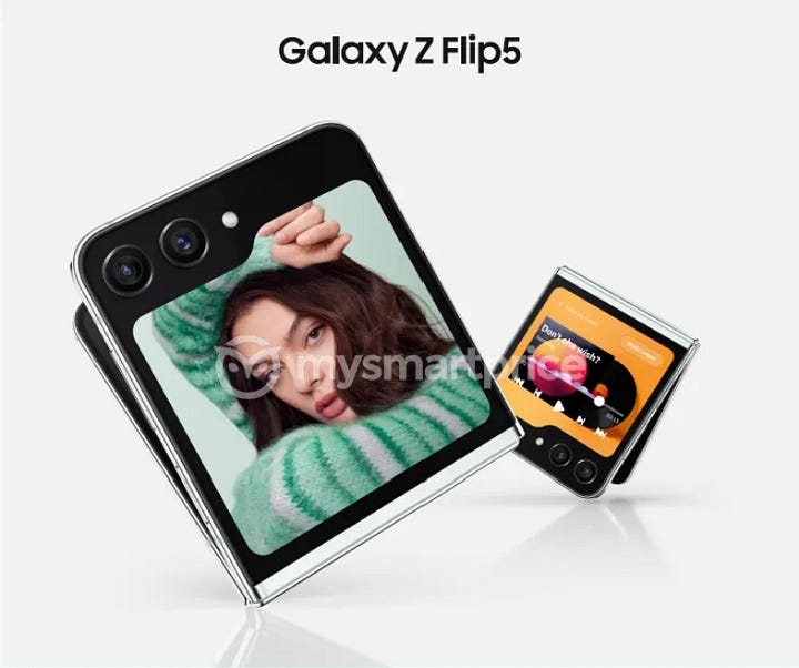 Leaked images of the Samsung Galaxy Z Flip 5 and Galaxy Z Fold 5 from MySmartPrice.