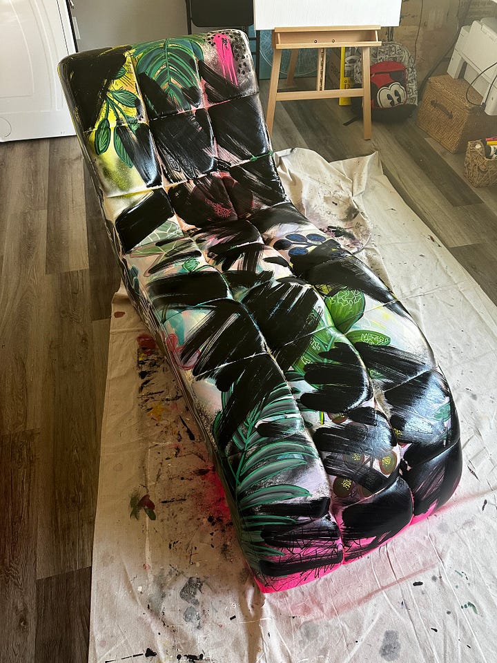Art, Detroit, Providence, Baddie, The Original Baddie, poet, essayist, artist, furious flower, flowers, painting, vintage furniture, chaise, repurpose, style, lifestyle, poem, when spirit speaks to me