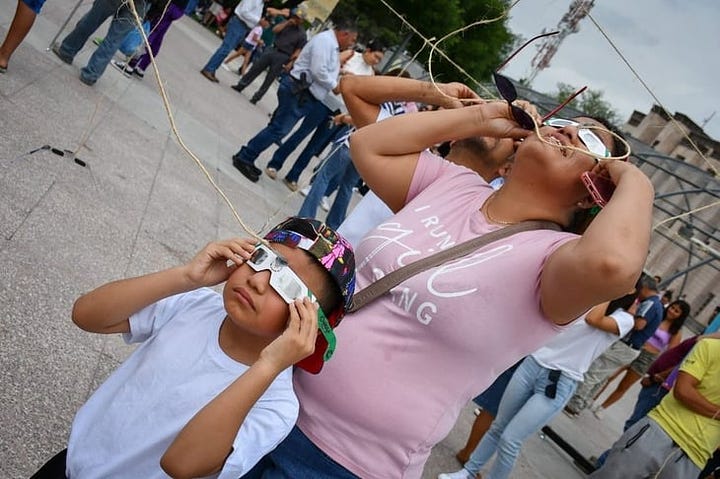 People looking at the eclipse on the other side of the border. These were made in the northeastern edge of Coahuila, across the Rio Grande from Eagle Pass.