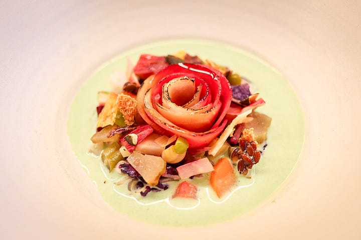 Atelier Moessmer’s Winter Salad dish and the Apple Tart Tatin (supplemental)