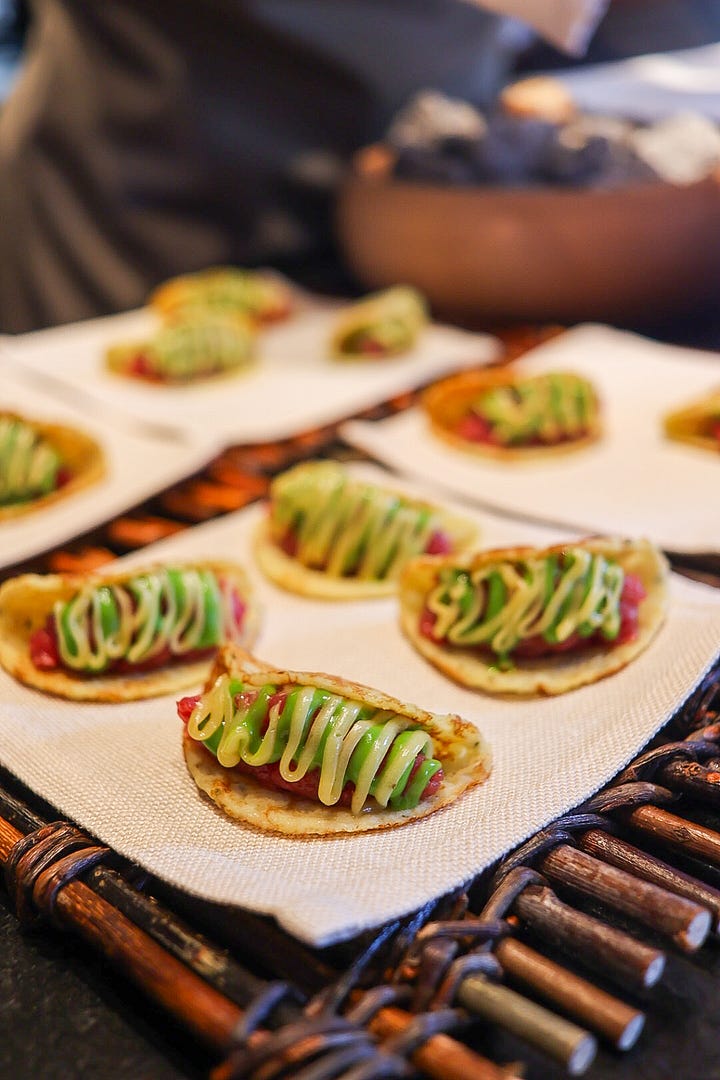 Atelier Moessmer kitchen team preparing snacks for the first courses of the 12-course lunch menu.