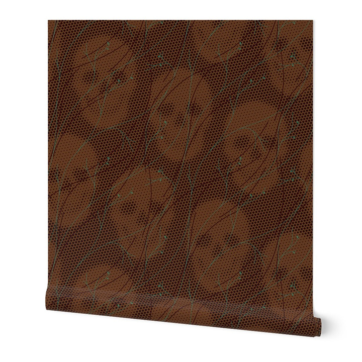 Two mockups of the Memento Mori pattern on wallpaper