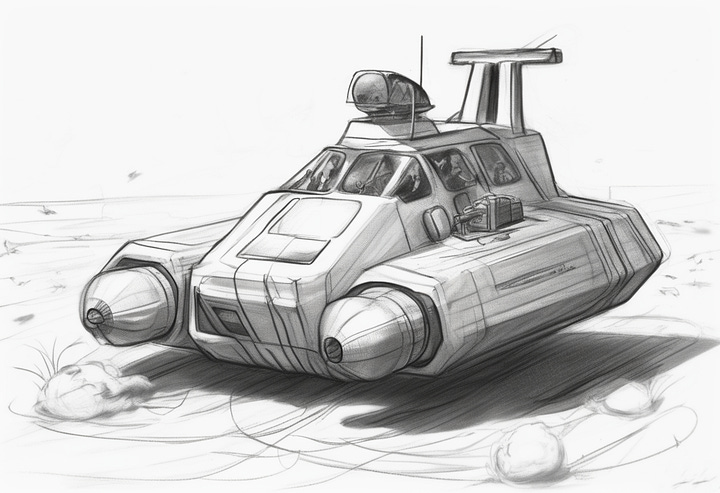 Pencil sketch of a hovercraft by SDXL and MJ