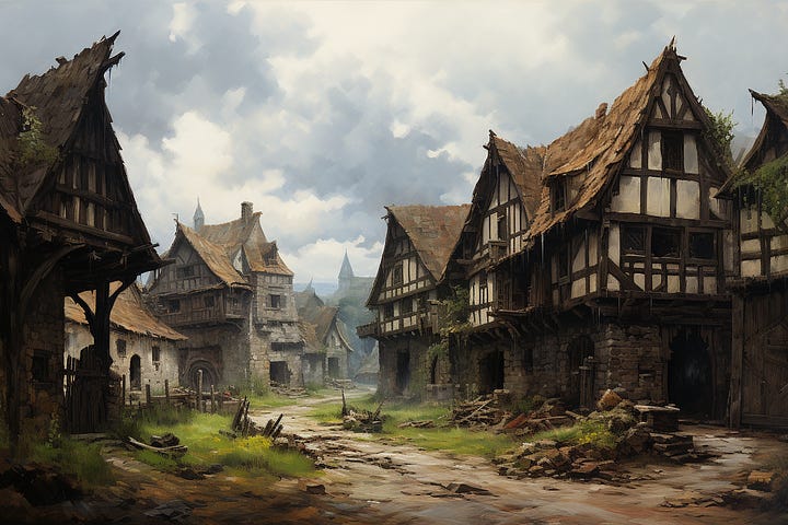 Oil painting of a medieval village, SDXL vs MJ
