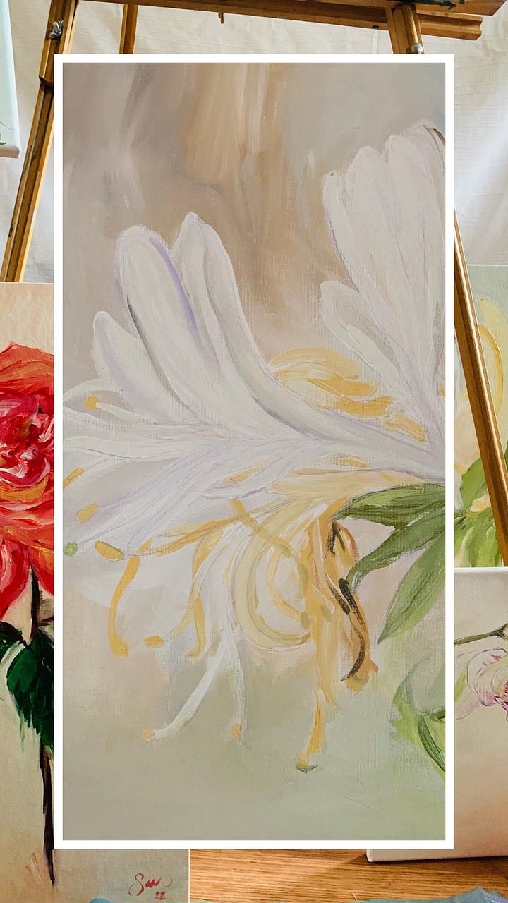 Acrylic painting honeysuckle white lily