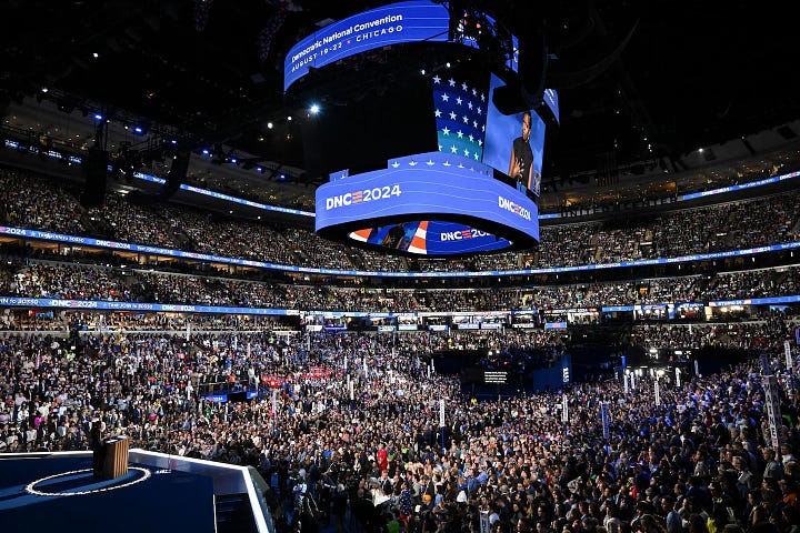 Kamala Harris and Tim Walz dramatically upstaged Trump and his fixation on crowd sizes by holding a massive rally at Milwaukee's Fiserv Forum on the second night of the Democratic Convention, the same evening the Obamas were addressing the Democratic Convention in Chicago.