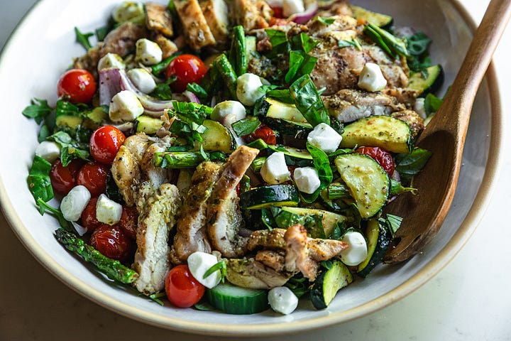 Summer grilled veggies in a grill basket; as a salad.