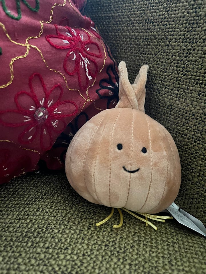 stuffed animal onion and egg