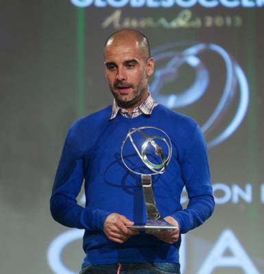 Pep Guardiola and some great players he has coached.