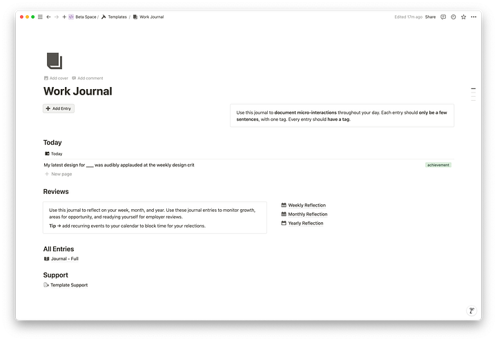 Desktop and mobile screenshots of the Notion Work Journal