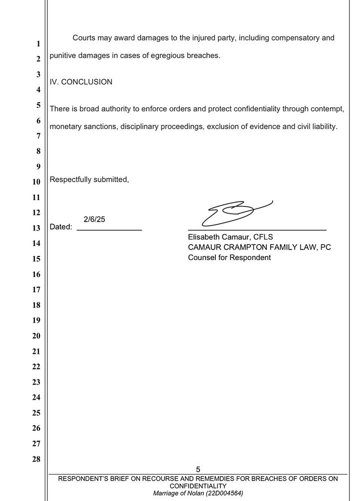 Filed by Mr. Nolan's Attorney Liz Camaur