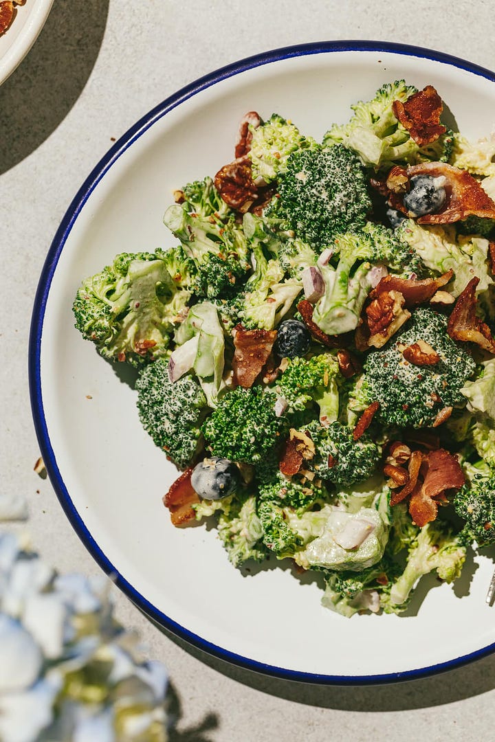 Broccoli crunch salad and breakfast cottage cheese bowls.