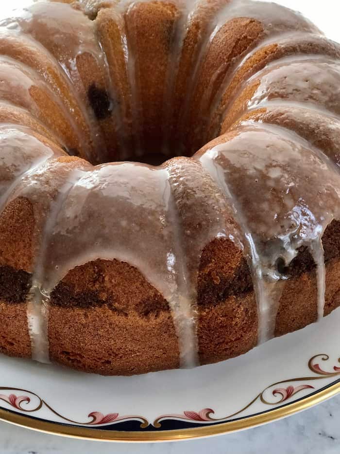 Bundt cake batter like mousse, brown sugar chai swirl, baked bundt cake, vanilla drizzle