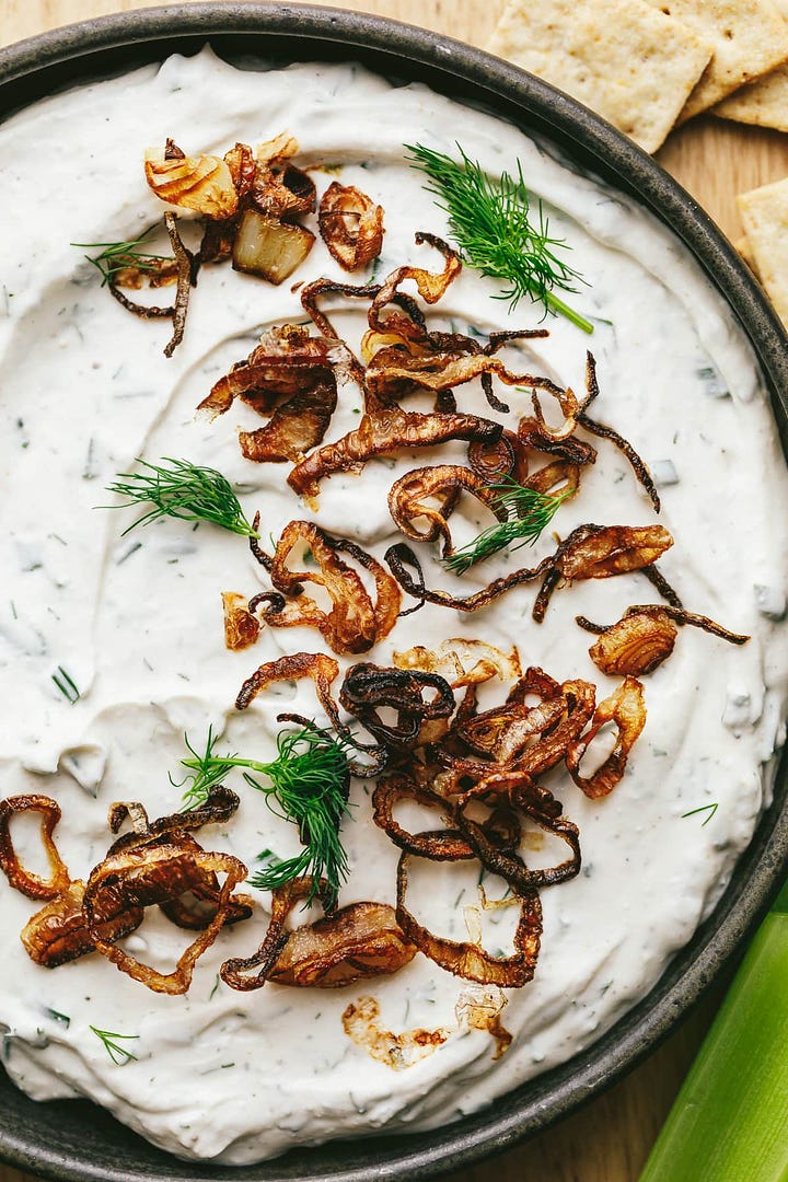 Wings with garlic parm sauce and a whipped cottage cheese dip