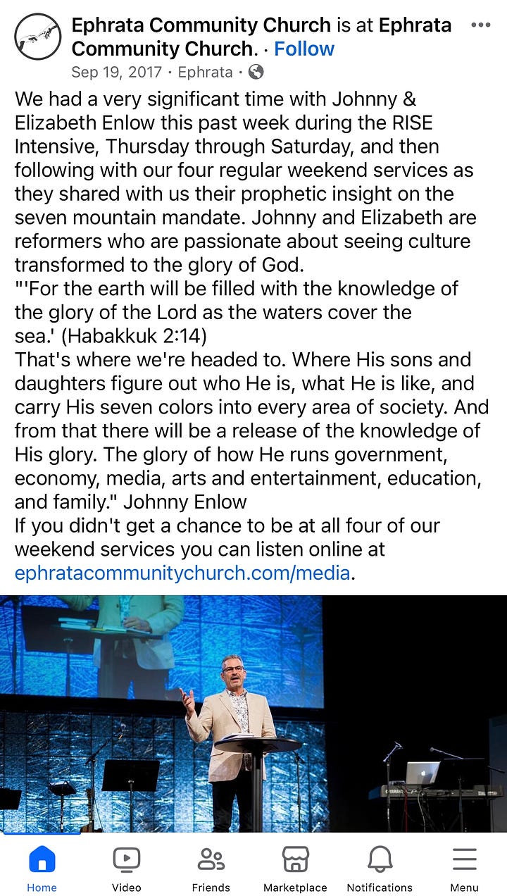 A collection of screen captures illustrating Ephrata Community Church and HarvestNet International's use of seven mountain mandate language.