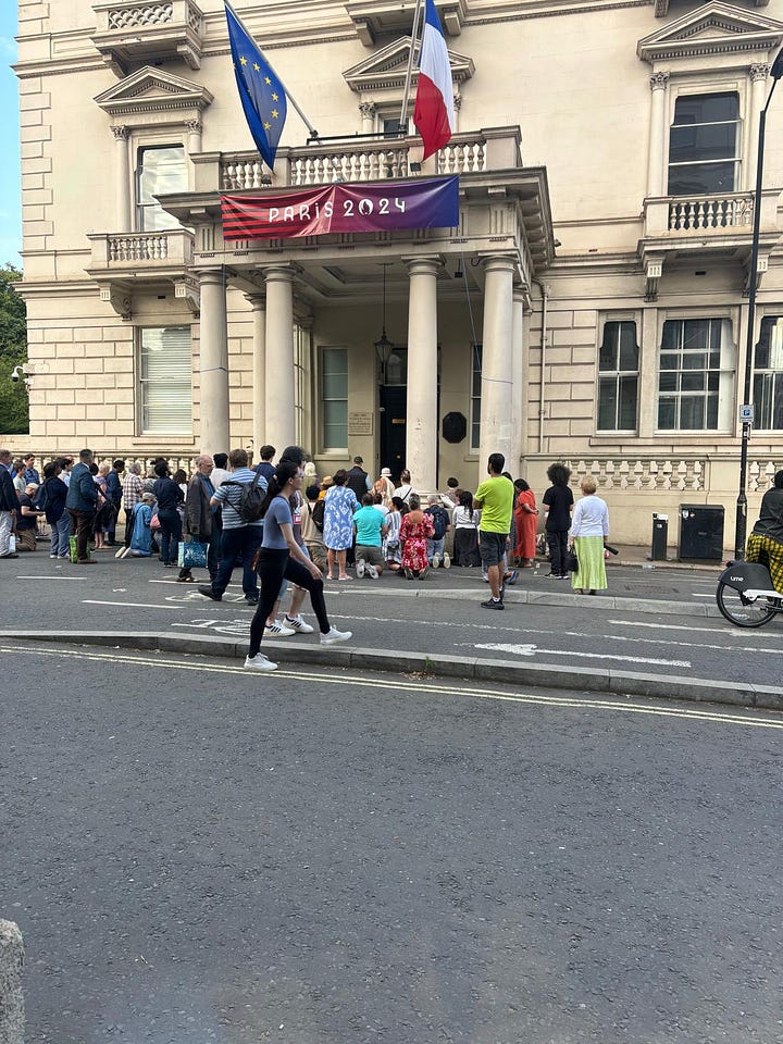 About 50 Catholics gather to say a rosary of reparation outside the French Consulate for the Paris blasphemies.