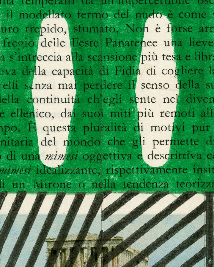 Gianpaolo Pagni, STORIA DELL'ARTE ITALIANA VOL.1 (n.020), (rubber stamp, pencil, ballpoint pen, fountain pen, and fluorescent highlighter on school book), 2024 [© Gianpaolo Pagni]